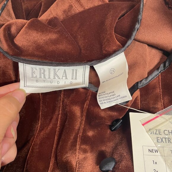 Vintage Erika II Brown Velvet Tie Waist Long Sleeve Maxi Dress Whimsigoth 2X - Picture 7 of 10